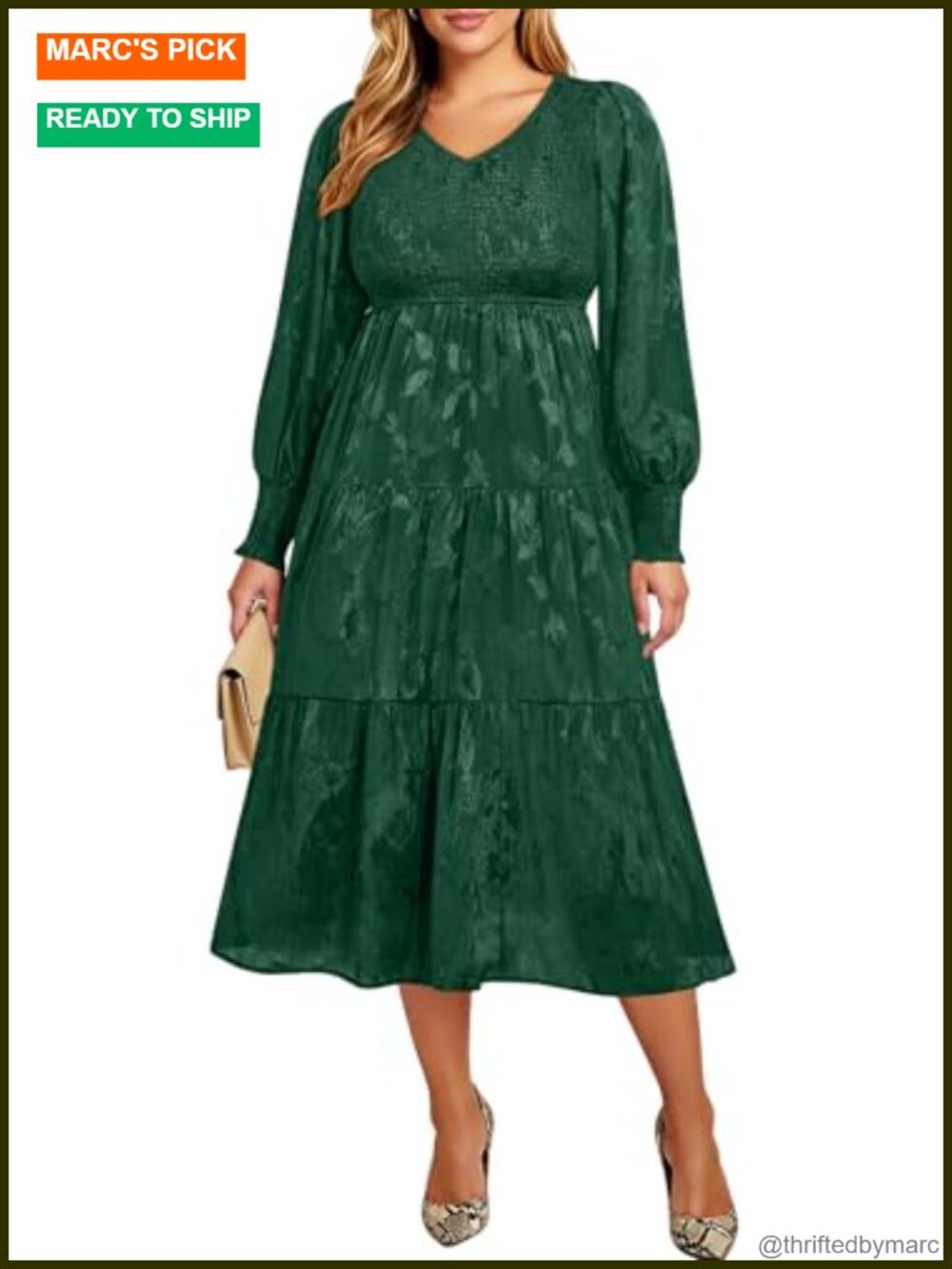 Plus Size Chiffon Floral Midi Dress Smocked Puff Sleeve Tiered